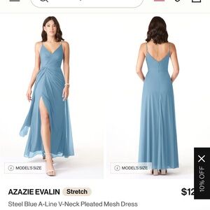 Azazie Elegant Blue V-Neck Gown Steel Blue Evalin